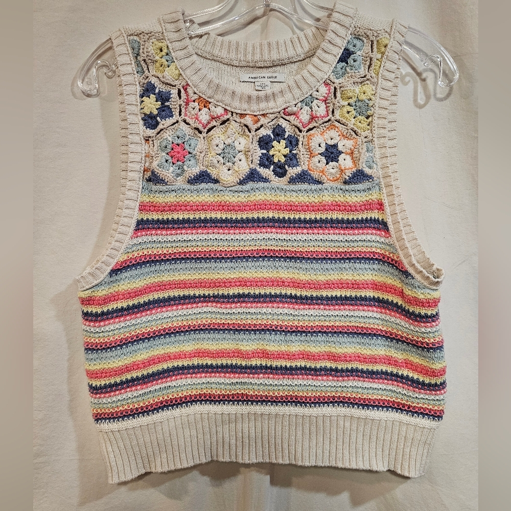 American Eagle Colorful Crochet Knit Tank Top